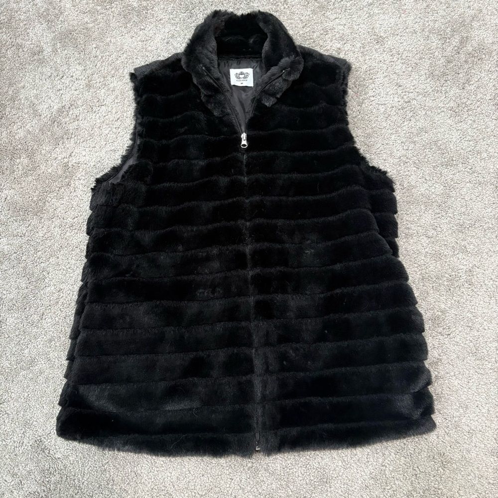 Katydid Faux Fur Black Zip Up Vest Size M